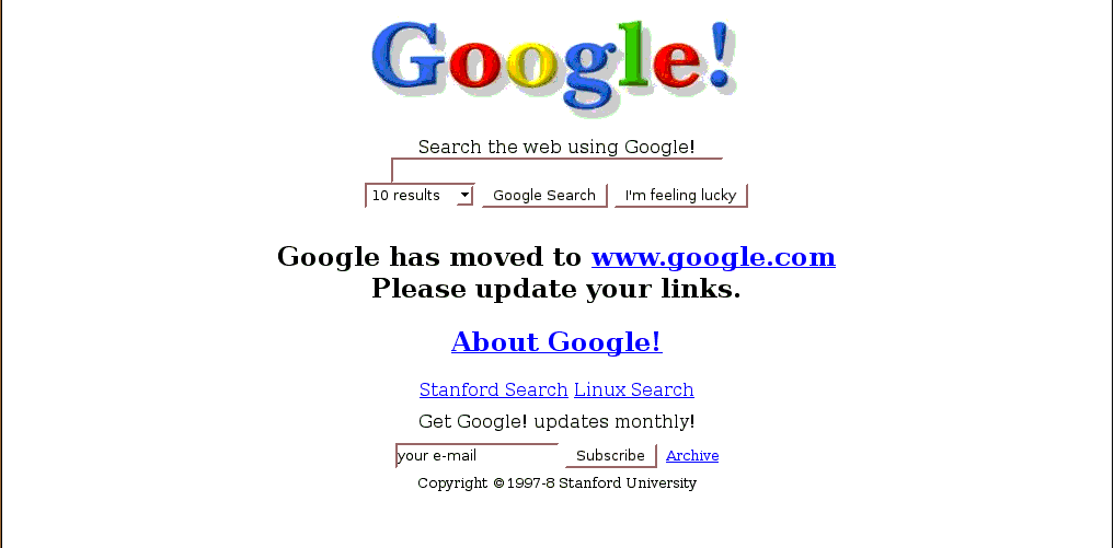 Google en diciembre de 1998