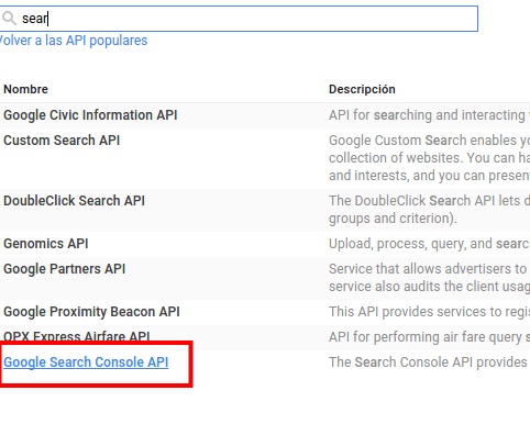 API Google Search Console 