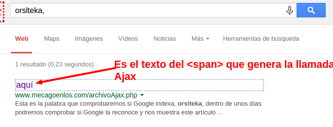 Test 2 sobre indexacion de Google usando JavaScript , y resultado del Test 1