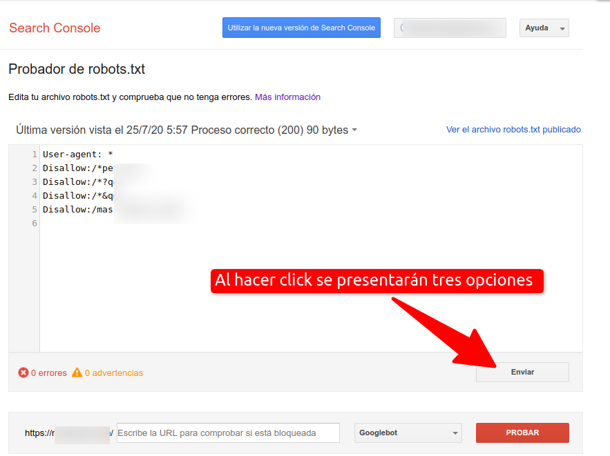 Solicita a Google que actualice la versión del robots.txt