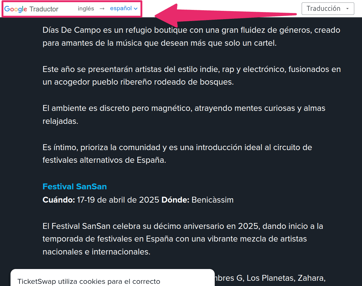 Ejemplo de resultado en inglés para búsqueda en español