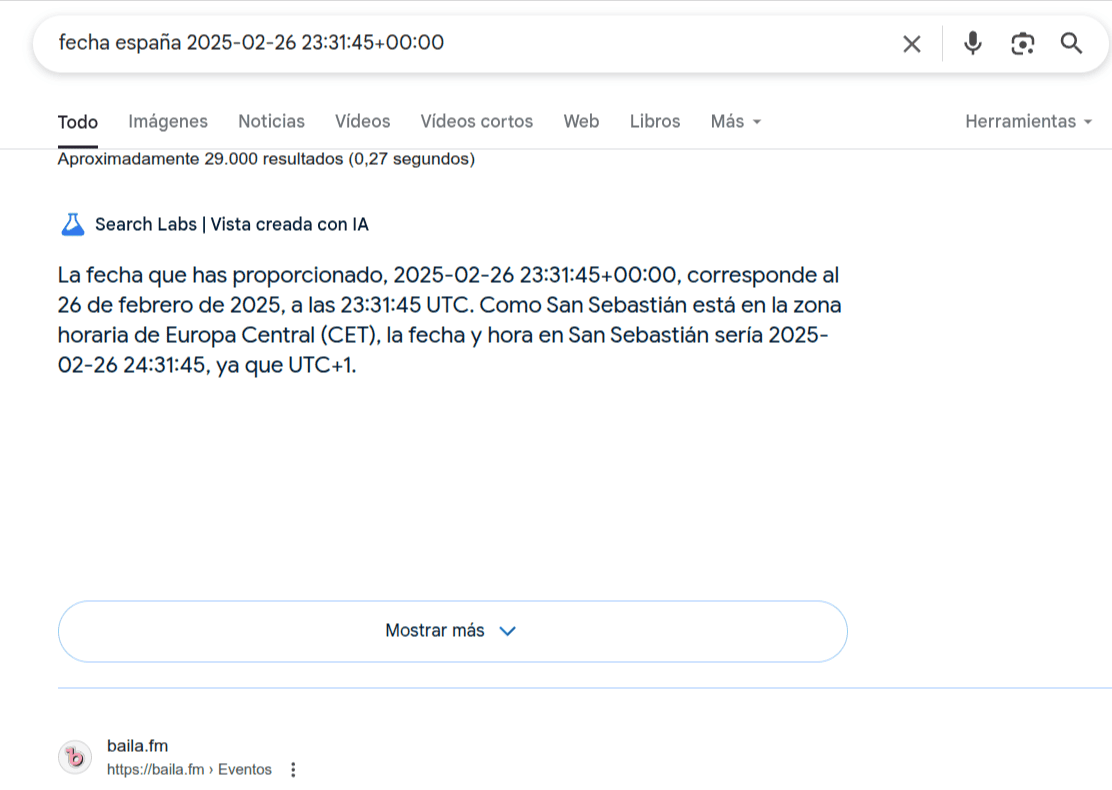 Otro resultado diferente de Google