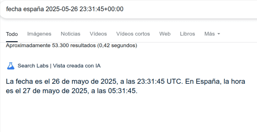 Error de Google añadiendo 5 horas