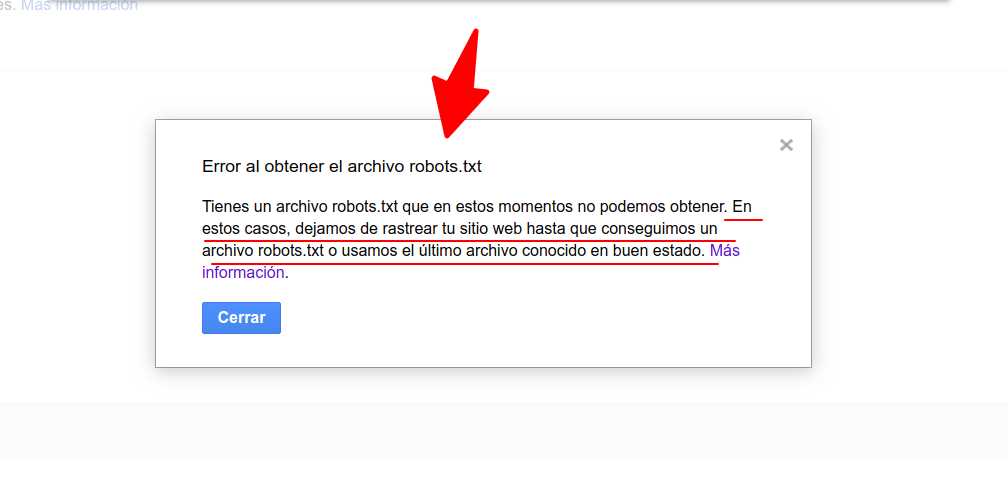 Error que muestra Search Console al obtener robots.txt 