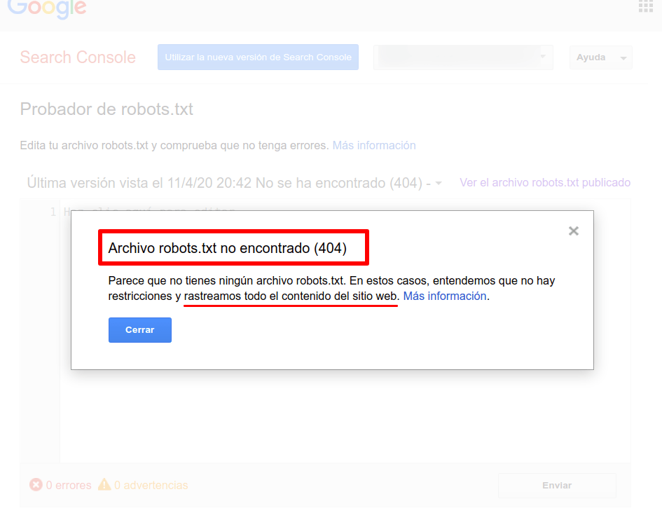 Error por robots.txt con error 404