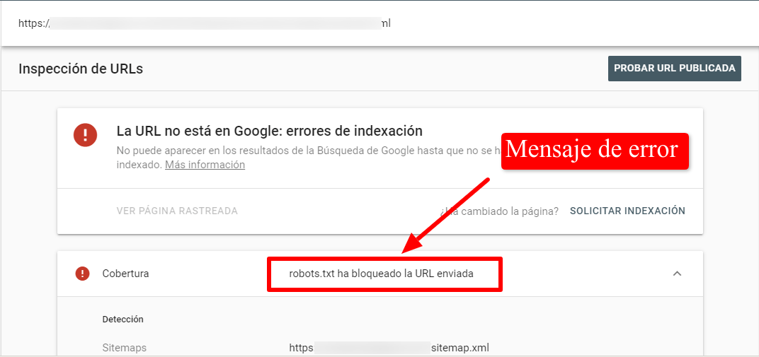 Mensaje del Inspector de URls - Bloqueada por robots.txt