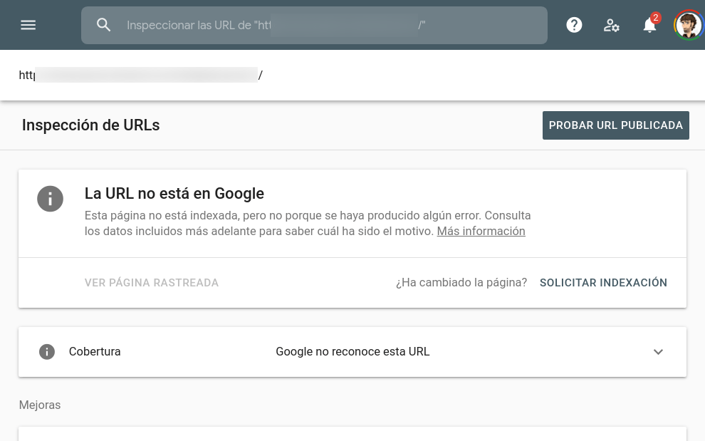 La url no está en google