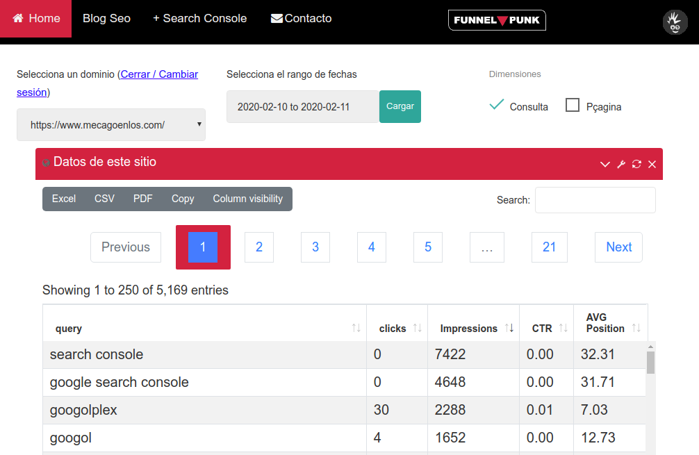 Exportar datos de Google Search Console - Seo Tool